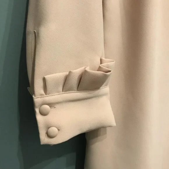 EUC Banana Republic Tan Long Sleeve Ruffle Cuff Cocktail Dress Sz 10 - Picture 6 of 7